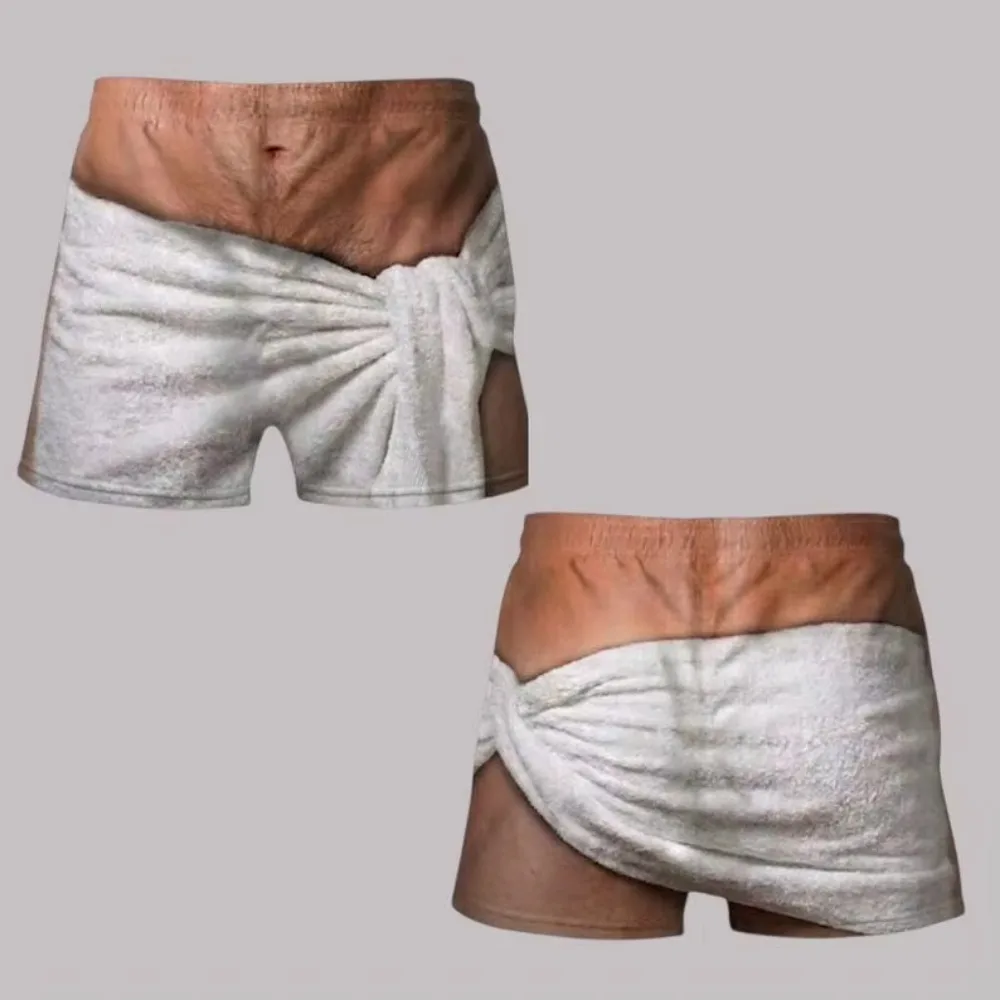 Creative Fake Towel Wrapping Pattern 3D Printed Men's Shorts Outdoor Sports Breathable Quickdrying Hawaiian Beach Surfing Shorts
