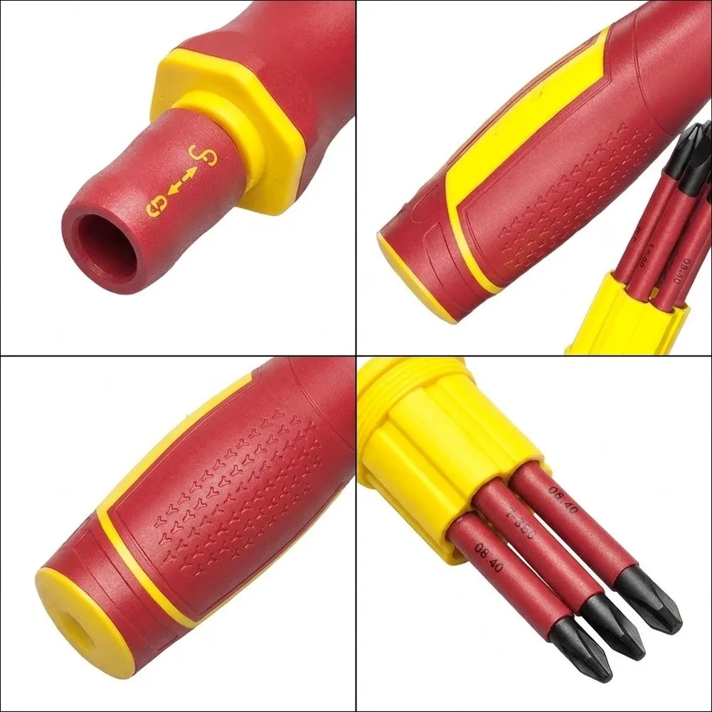 1000V Insulated Screwdriver Set with Magnetic Tips Designed for Slotted and For cross Bit Electrical Installations