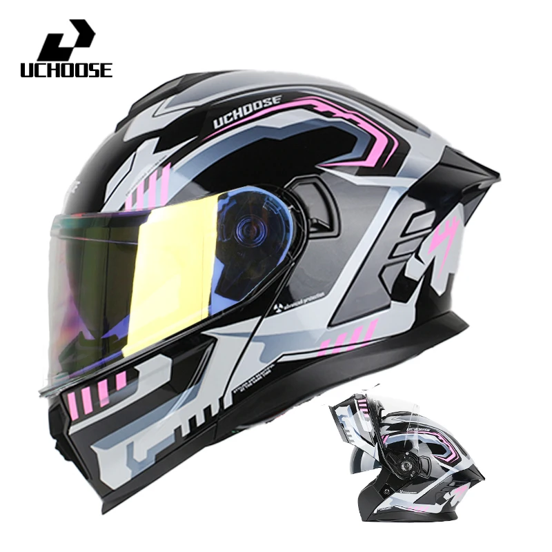 Uchoose Motorcycle helmet dual lens cross-section helmet modular flip up helmet outdoor cycling unisex,night vision lens gifts