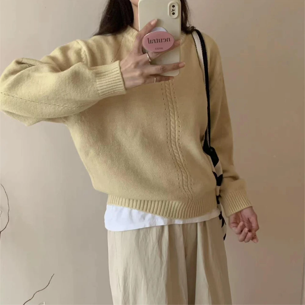 

Round Neck Knit Short Pullovers Women Fall Winter Korean Casual Loose Long Sleeve Sweater Tops 8 Colors