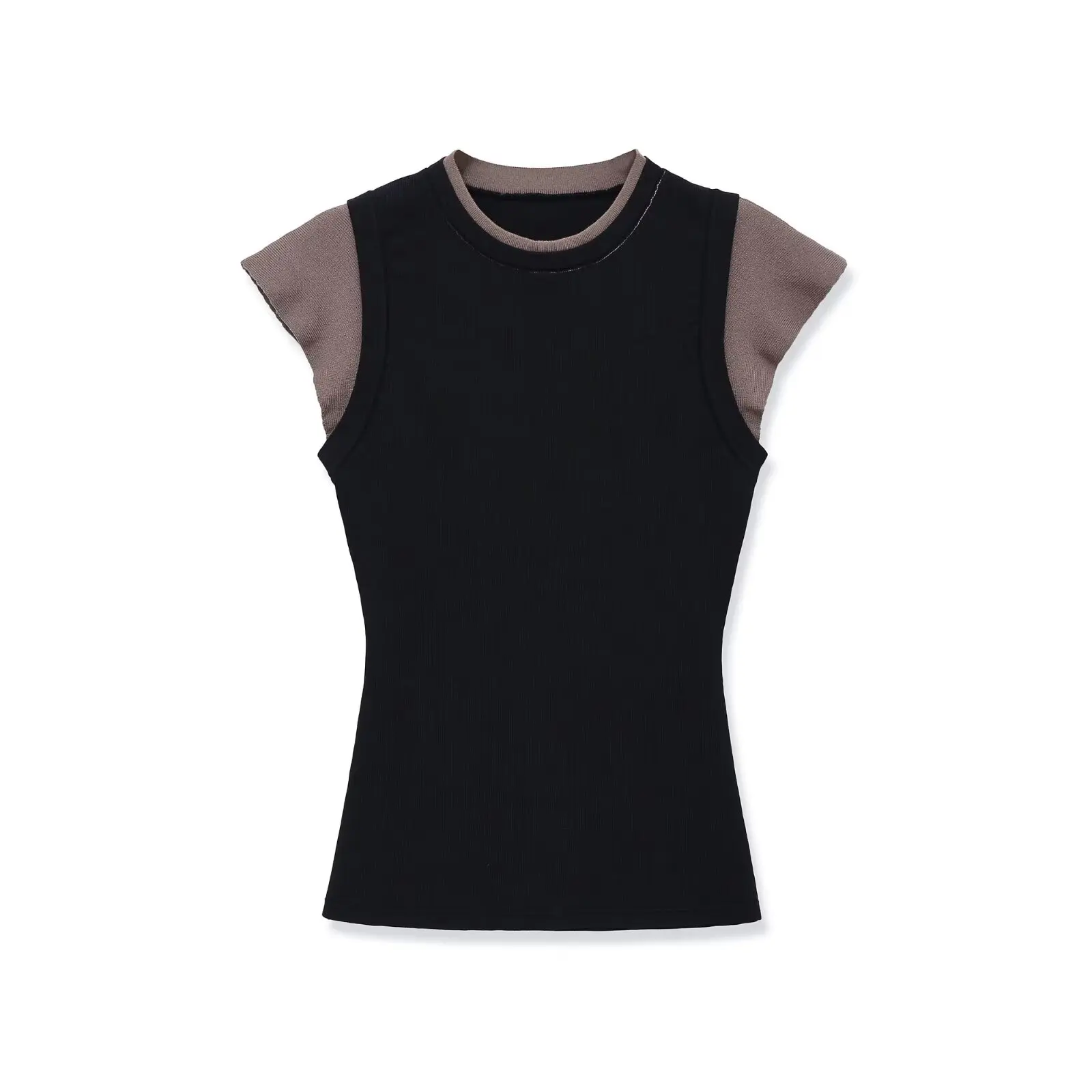 

WOMEN 2026 Summer New Fashion Double contrast knitted Sweater Retro O Neck Short Sleeve Casual Female Pullovers Chic Tops