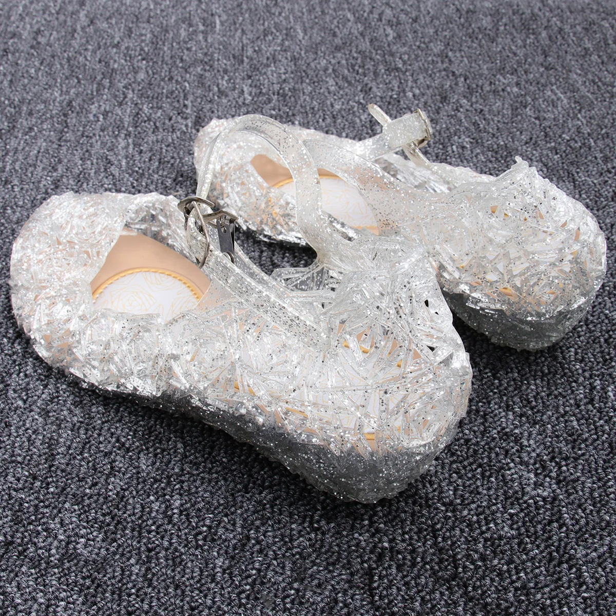 

1 Pair Baby Girl Sandals Pvc Comfortable Adjustable Strap Summer Shoes Princess Style Gift Size 36 White Sandals For Girls