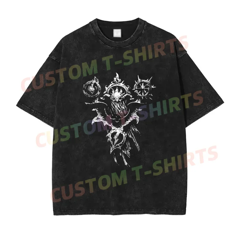 

2024 Summer Vintage Cotton Washed Sorcerer Sigil Black By Diablos T-Shirt Loose T Shirts Men Y2K Hip Hop Top Tee