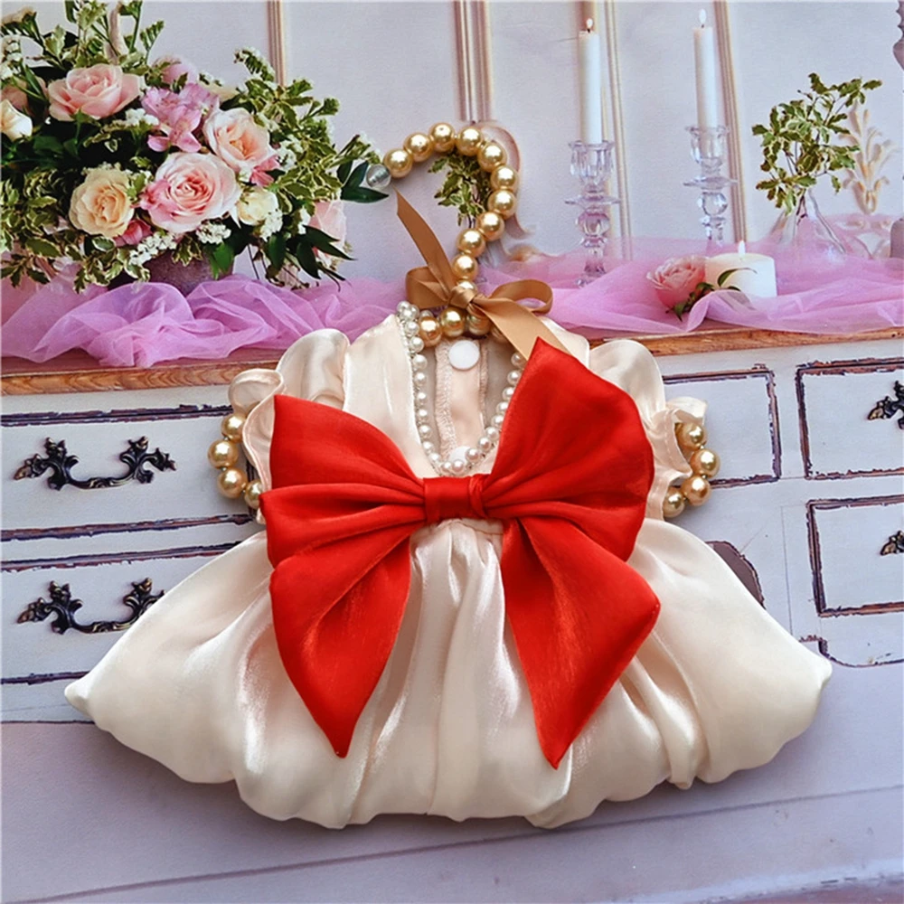 Summer Pet Dog Dress Luxury Dog Pearl Princess Skirts Pet Clothes For Small Medium Dogs Cats Skirt Dog Wedding Bowknot Dresses