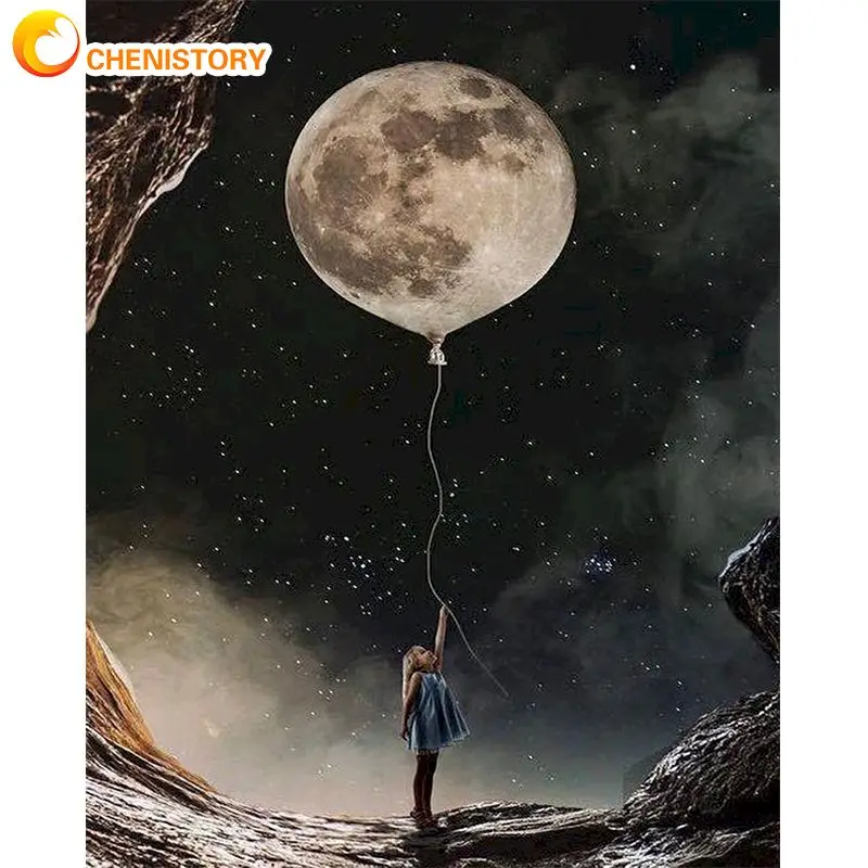 CHENISTORY 60x75cm Framed Oil Painting By Numbers For Adults Little Girl With Balloon Figure Picture By Number Home Decoration