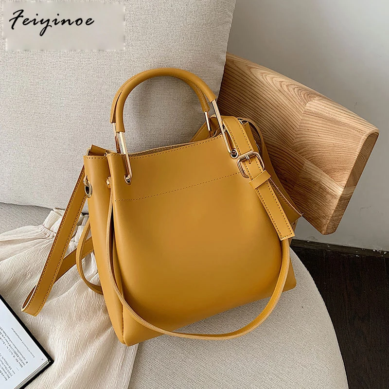 

Women's Soft Leather Handbag High Quality Women Shoulder Bag Shopper Tote Bucket Bag Fashion Women's Handbags 2024 New