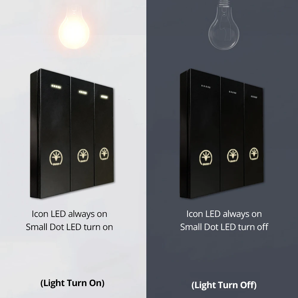 1 2 3 4 Gang 2 Way Switch With LED Indicator Wallpad Wall Light Push Button AC110~220V DC12V Dry Contact RS485 Black PC Panel