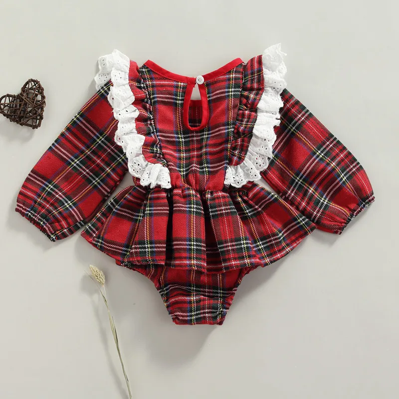 0 to 24 Months Christmas Newborn Baby Girl Boy Ruffle Bodysuit Toddler Striped Long Sleeve Square Collar Jumpsuit