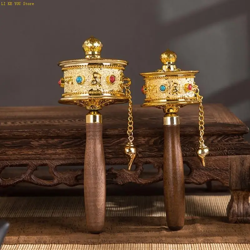 W3JE Tibetan Buddhisms Six Word Mantras Handheld Cranking Buddhist Prayer Wheel view 3