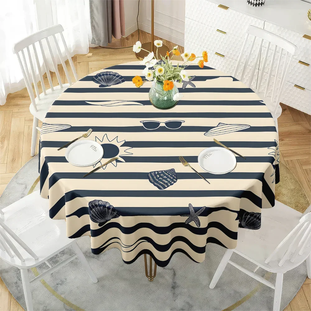 1 piece of 2D flat tablecloth. Ocean pattern tablecloth, easy-to-clean festive table cover, multi-functional home decoration.xzj