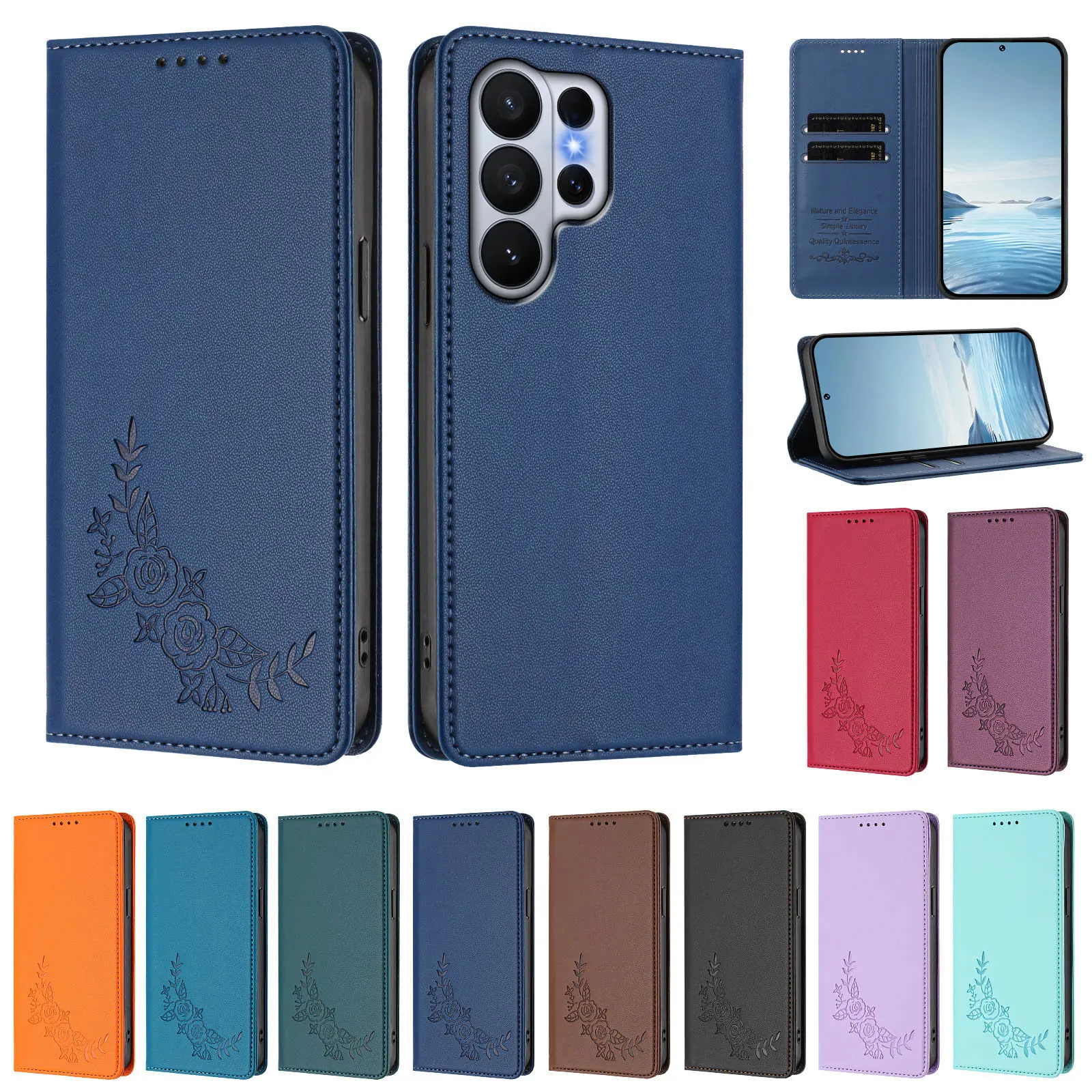 Кожаный чехол-книжка с цветами лотоса для Asus ROG Phone 9 8 Zenfone 12 11 Ultra, магнитная застежка, 2 слота для карт, защита от падений, кошелек-кейс