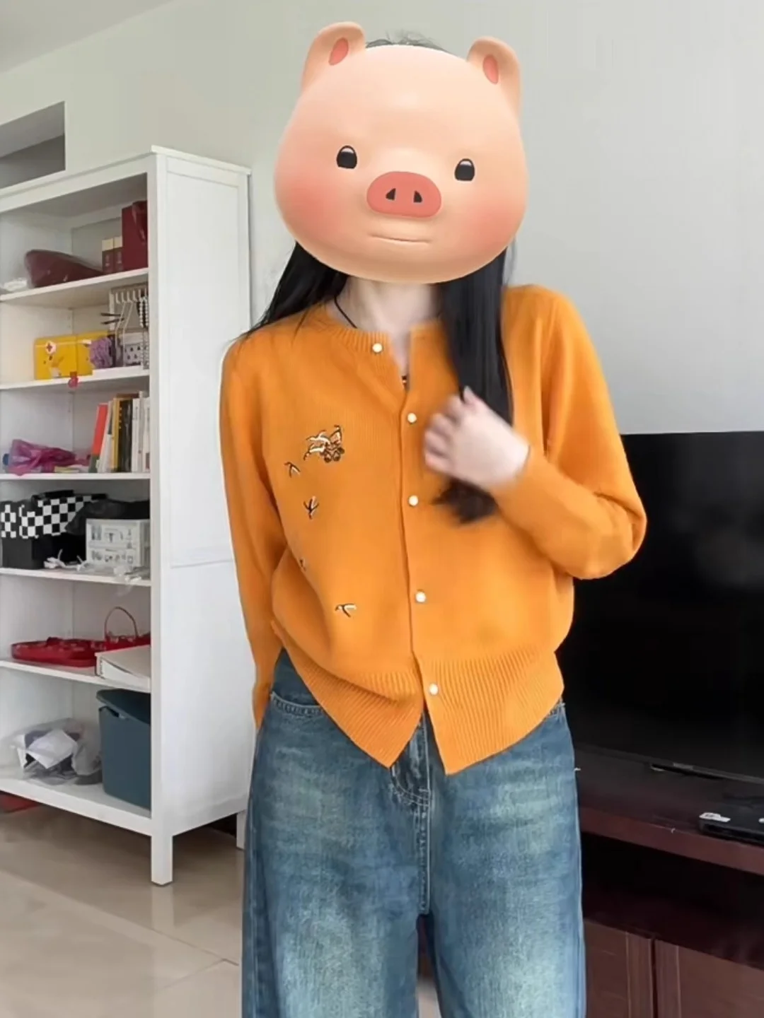 Koreanische Sle Lose Gestrickte Orange Pullover Mantel runde Ne Offene Strickjacke ort Sve Long Sve frauen Herbst Winter Top