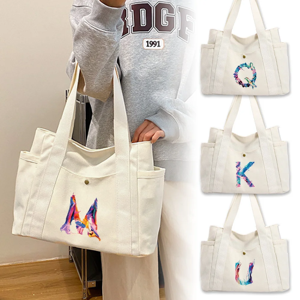 

Multi Functional Women Canvas Shoulder Bags Fashionable Simplicity Shoulder Bag Paint Pattern Series Handbag Shopping Bags