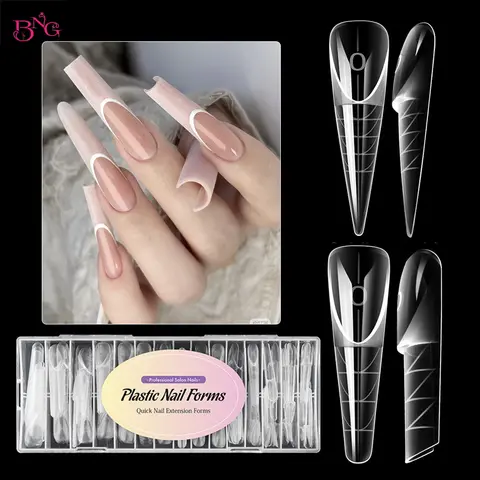 BNG 120Pcs French Dual Form 3D Reusable Nail Extension Molds Kit Smart Lines French Nail Dual Forms for Salon & DIY Medium Thick