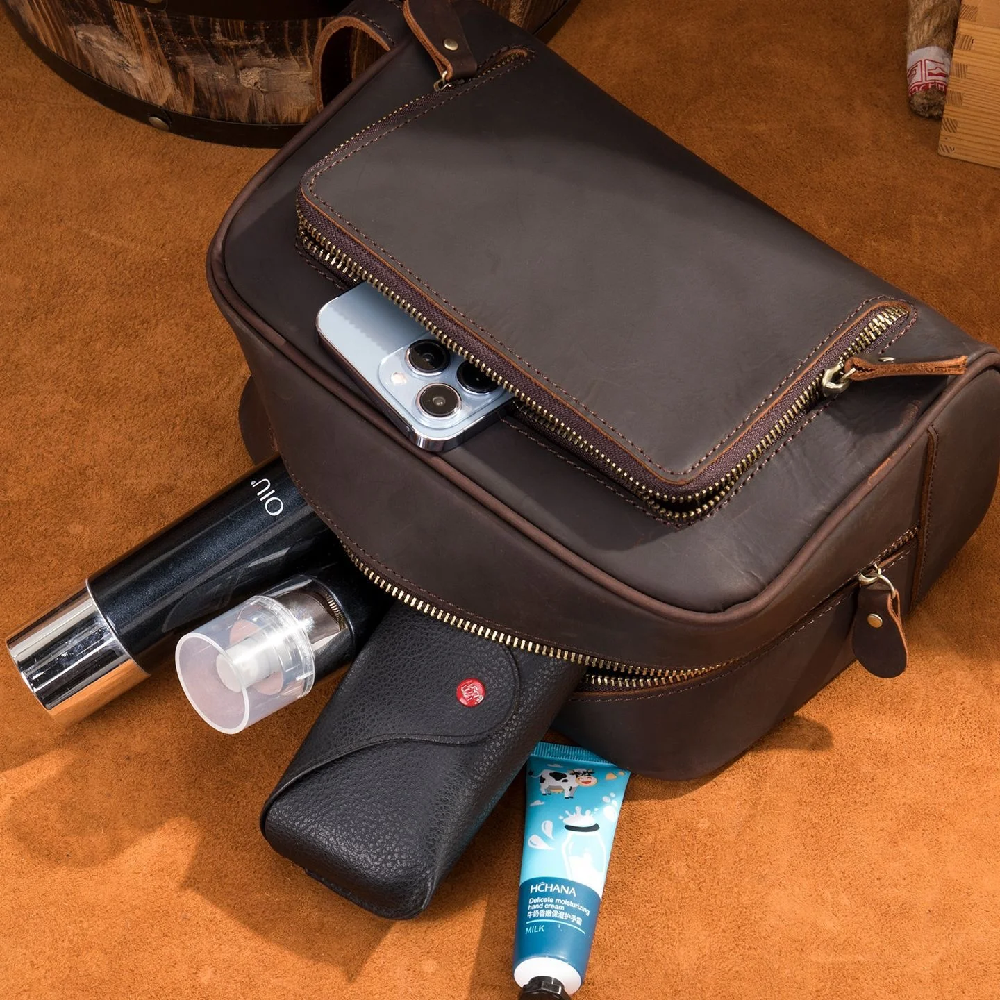 

Men's Large Capaci Wrist Bag Top Layer Cowhide Busin Travel Handbag Faionable Autumn Winter Crossbody Bag