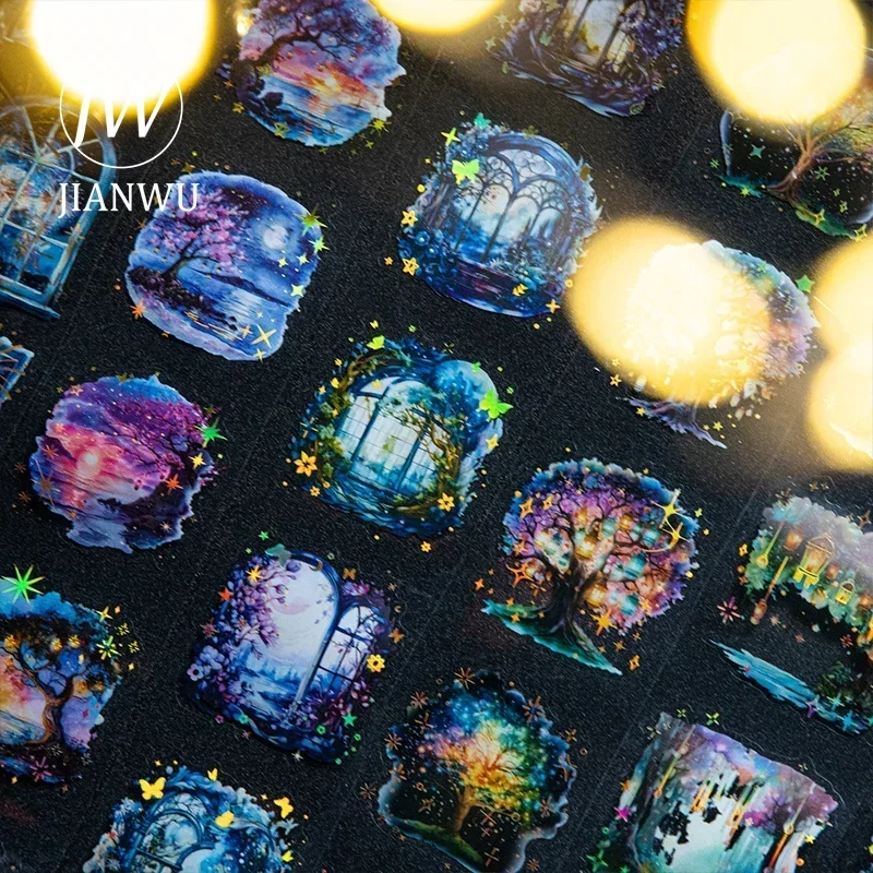 

JIANWU 60mm*200cm Firefly Night Series Vintage Plant Light Material Collage Bronzing PET Tape Creative Journal Stationery