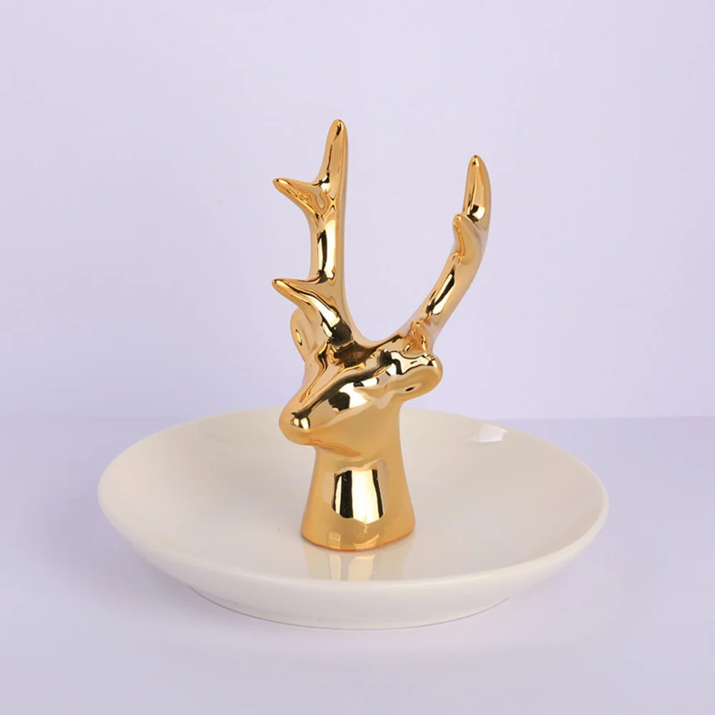 2Pcs Jewelry Storage Plates Golden Deer Head Ceramic Decorative Ring Dish Tray Organizer Jewelry Holder for Bracelet Earrings
