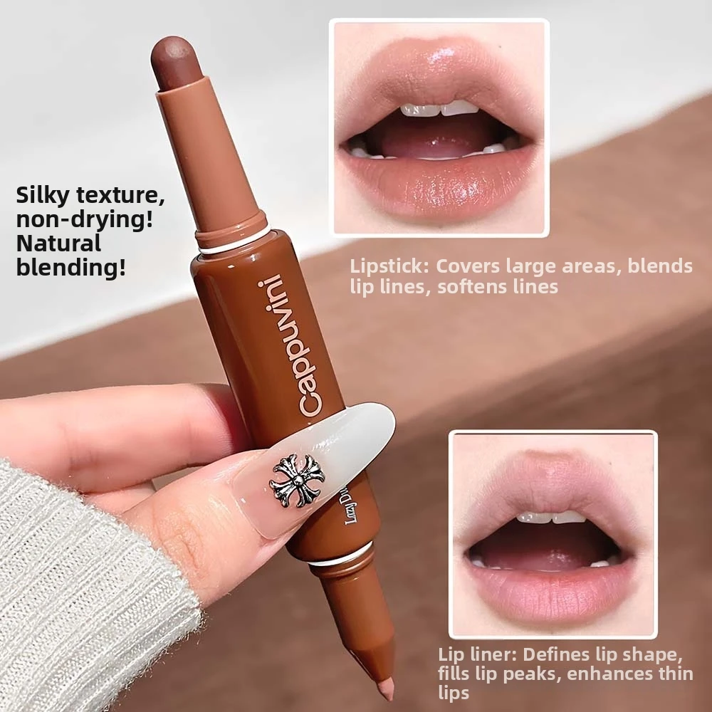 2 In 1 Lipstick Liner Combo Velvet Texture Non-Fade Dual-Use Lip Liner Easy Outlining Long Lasting Lip Liner Pencil Daily Makeup