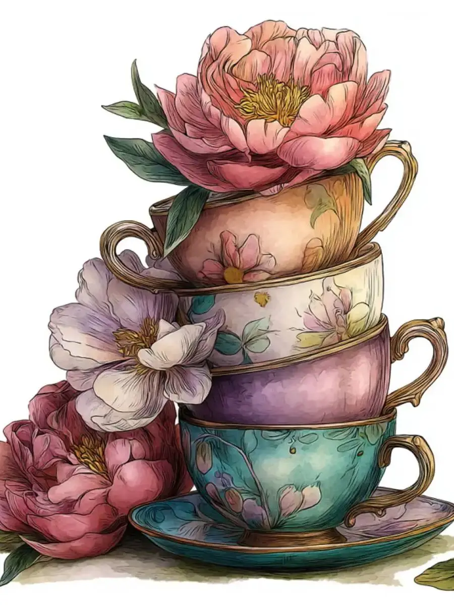 1 Stück 30x30 cm/11,8 Zoll Retro-Teetasse Kreuzstich-Set DIY-Kit 11CT/14CT Vollstickerei Wanddekoration Hängende Malerei – Detail 1