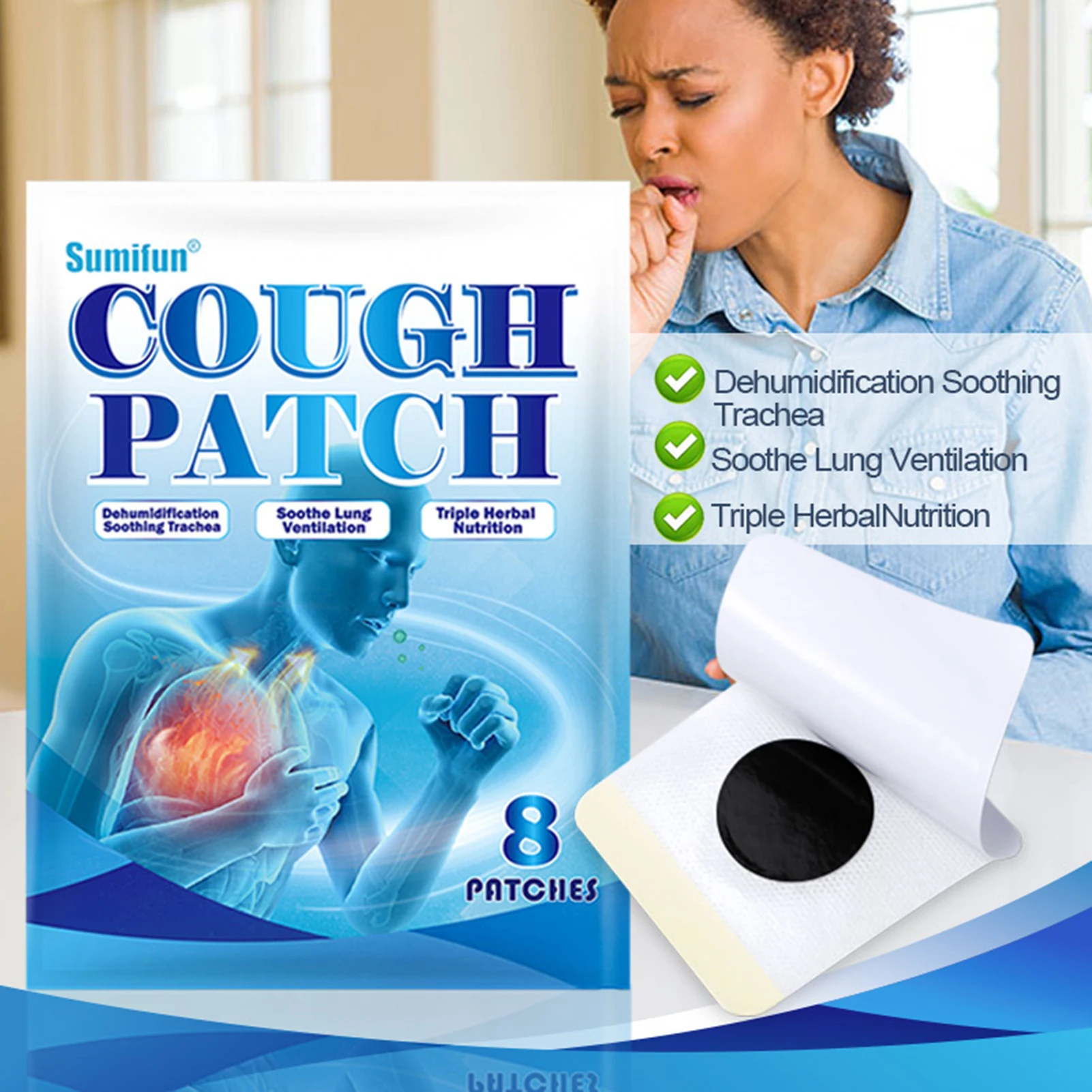 8pcs/bag Cough Soothing Patches Acupoints Therapy Sticker For Dry Cough Phlegm Throat Itching Bronchial Pneumonia Asthma Relief