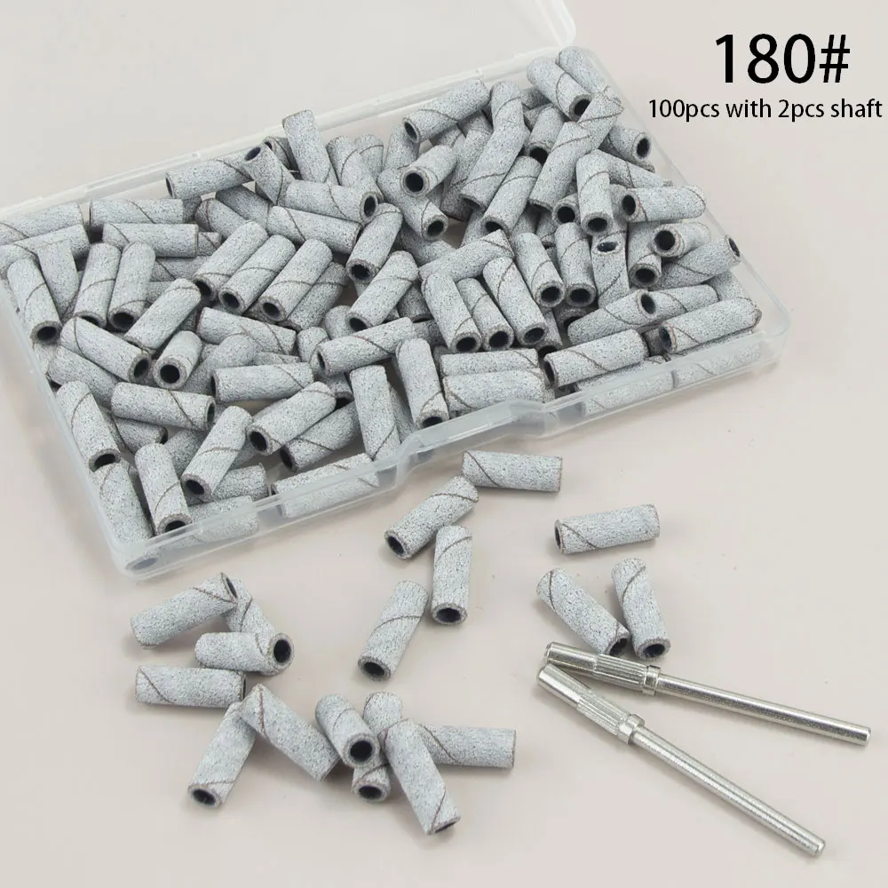 100pcs Mini Sanding Bands With 2Pcs Mandrel Bit Set 3.1mm Small Sand Bands Nail Drill Bits Nail Polish Gel Tool Accessories