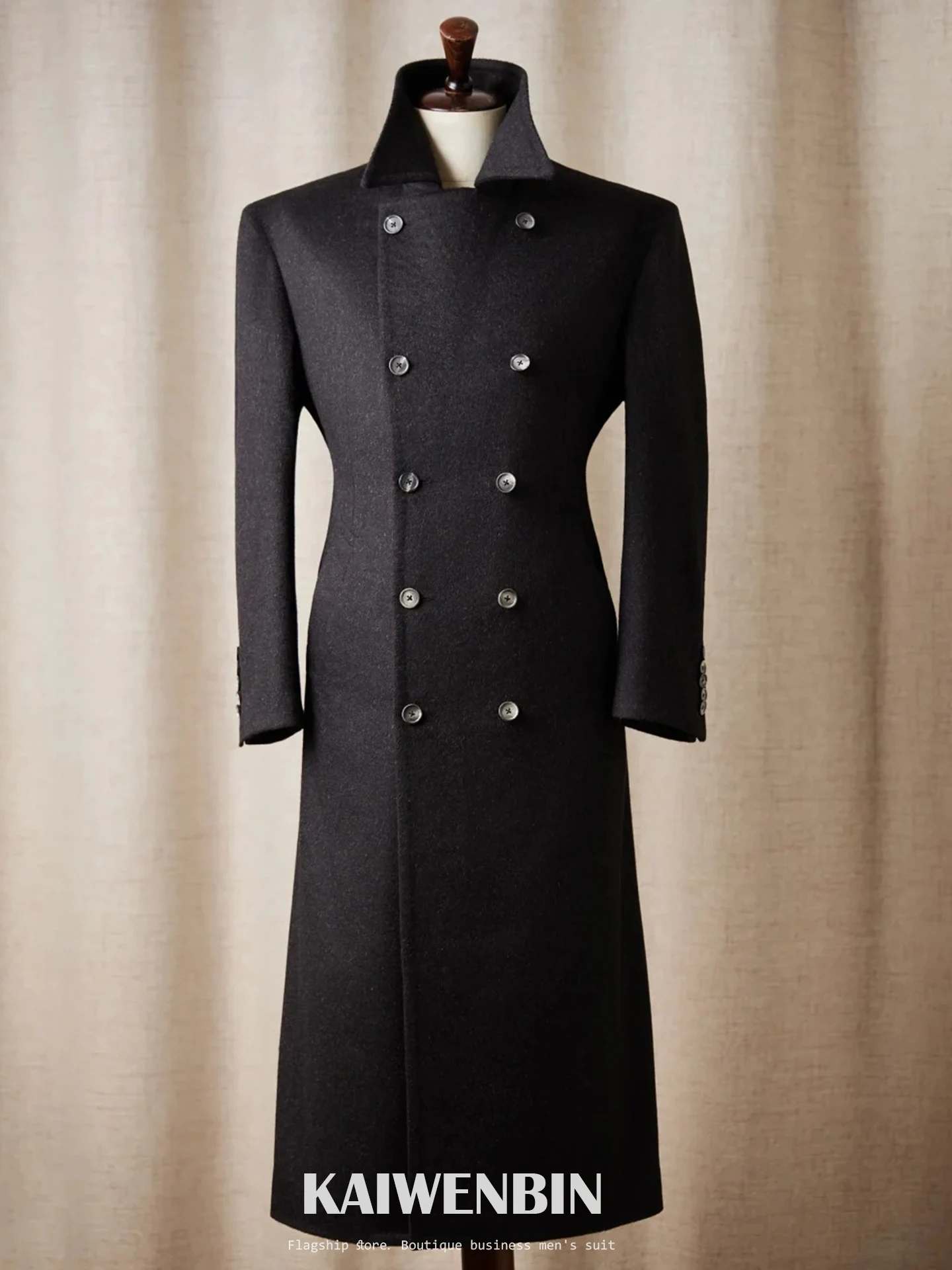 Wool Coat Fashion Black Double Breasted Long Coat Luxury Plus Size Warm Formal Business Costume