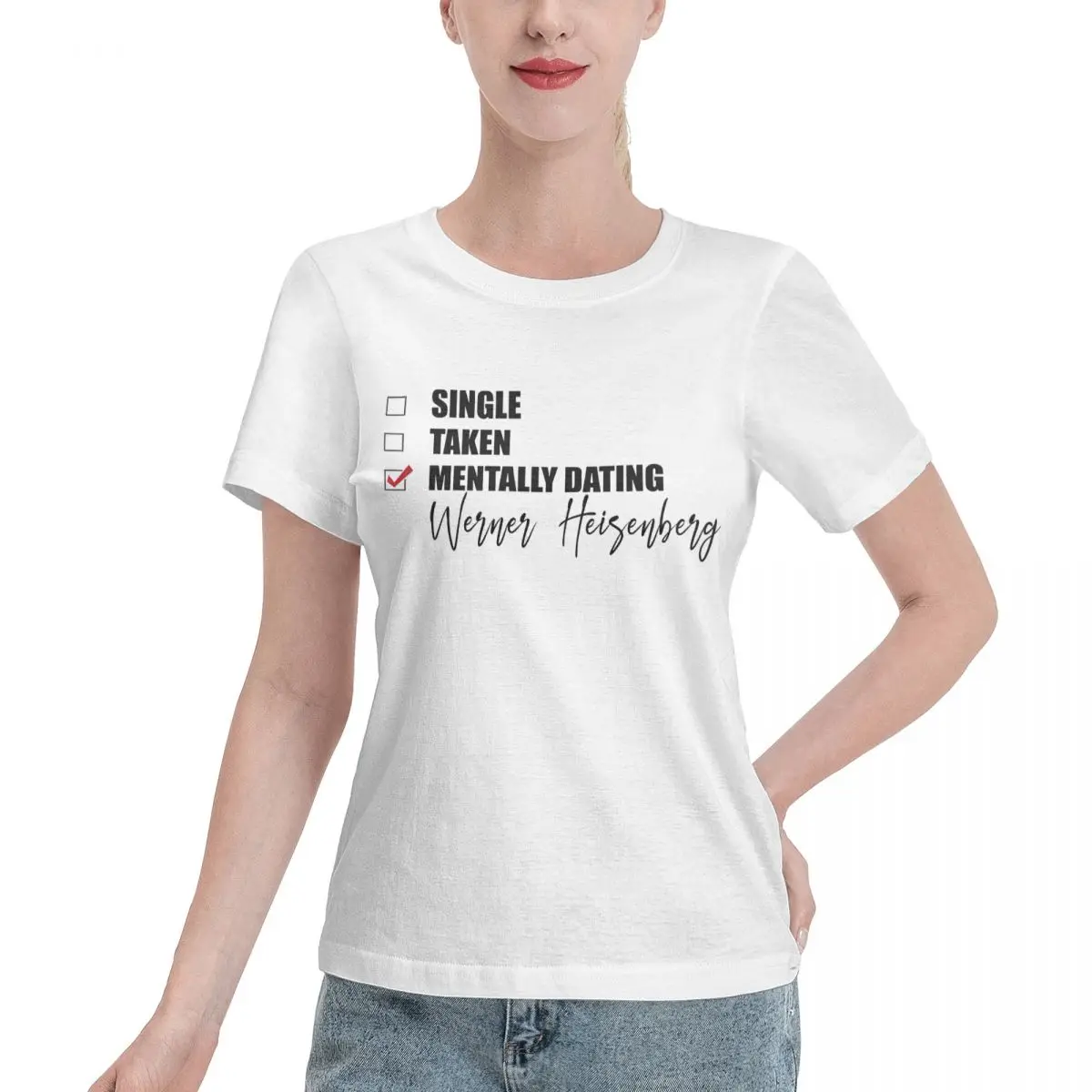 Mentally Dating Werner Heisenberg For Sale Vintage Fitness Women's Basic Short Sleeve T-Shirt Retro Top tee Humor Graphic