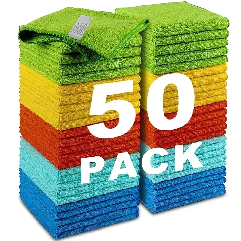 

1-50pcs Microfiber Cleaning Cloth Dishwashing Cloth Household Rag Kitchen Bathroom Cleaning Towel Durable Absorbent Towel