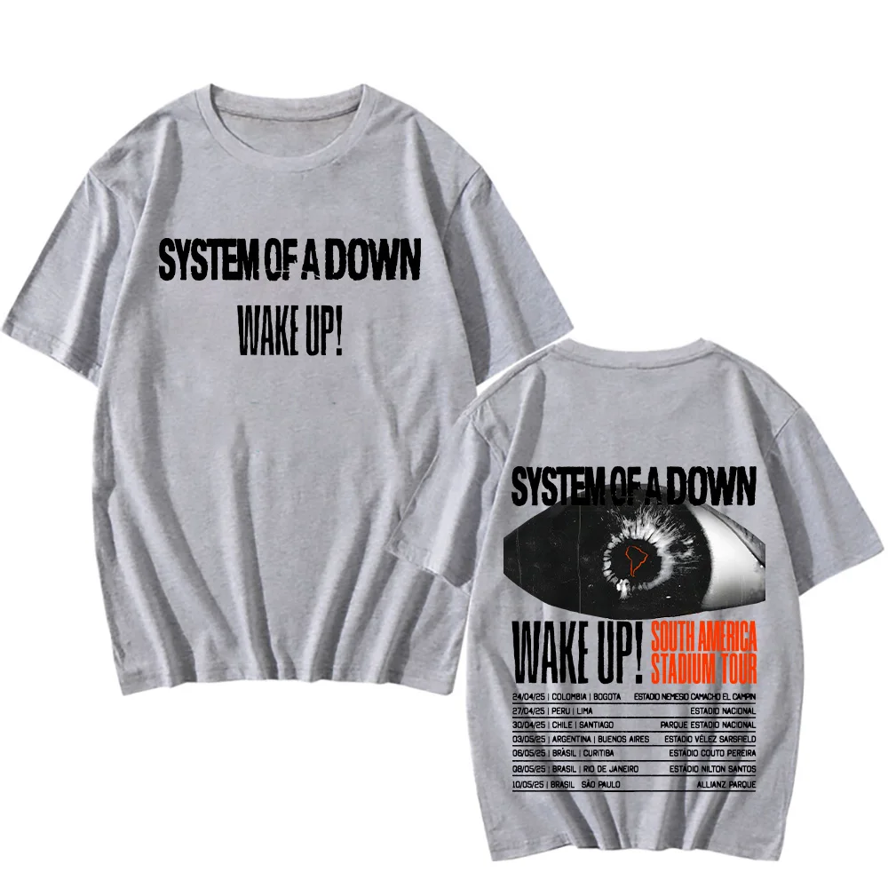 System of A Down Wake Up  T-shirts South America Stadium Tour 2025 Tee-shirt Women Men Tops High Quality Cotton Tees New Metal