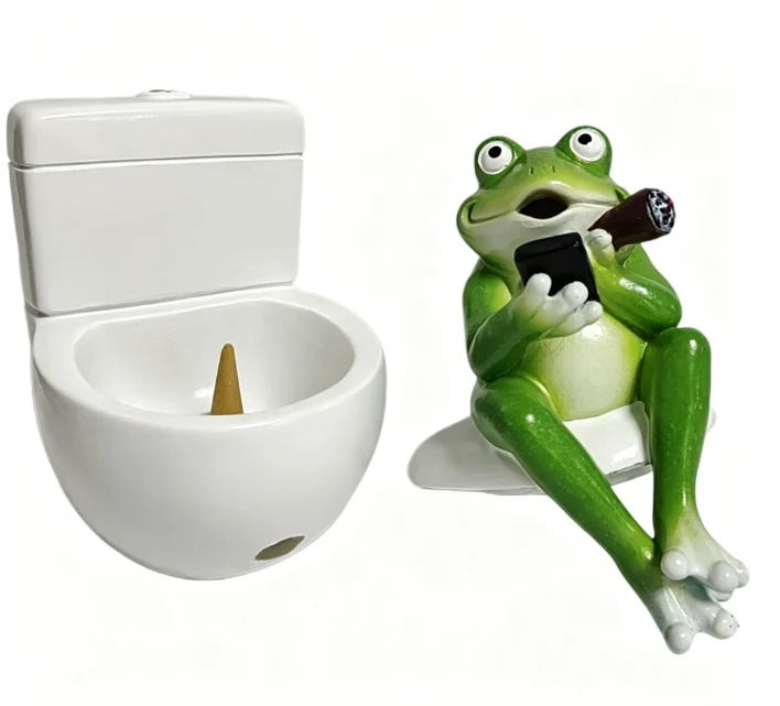 Creative home decoration, toilet lying in the bathtub, selfie smoking incense burner, frog resin incense burner crafts
