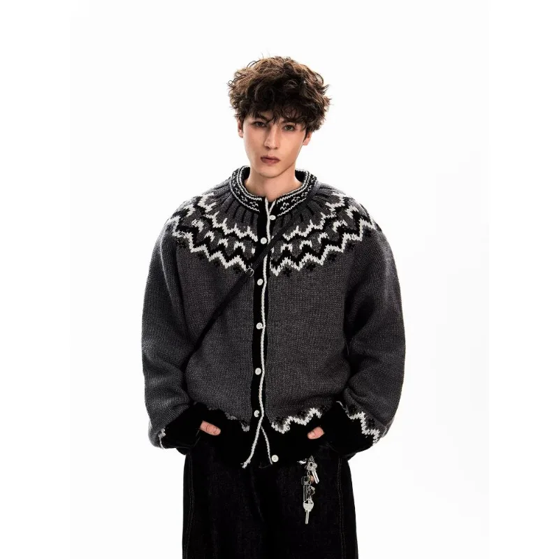 Autumn and Winter Round Neck Button Retro Simple Style Cardigan Sweater Men's Loose and Versatile Knitted Sweater Top