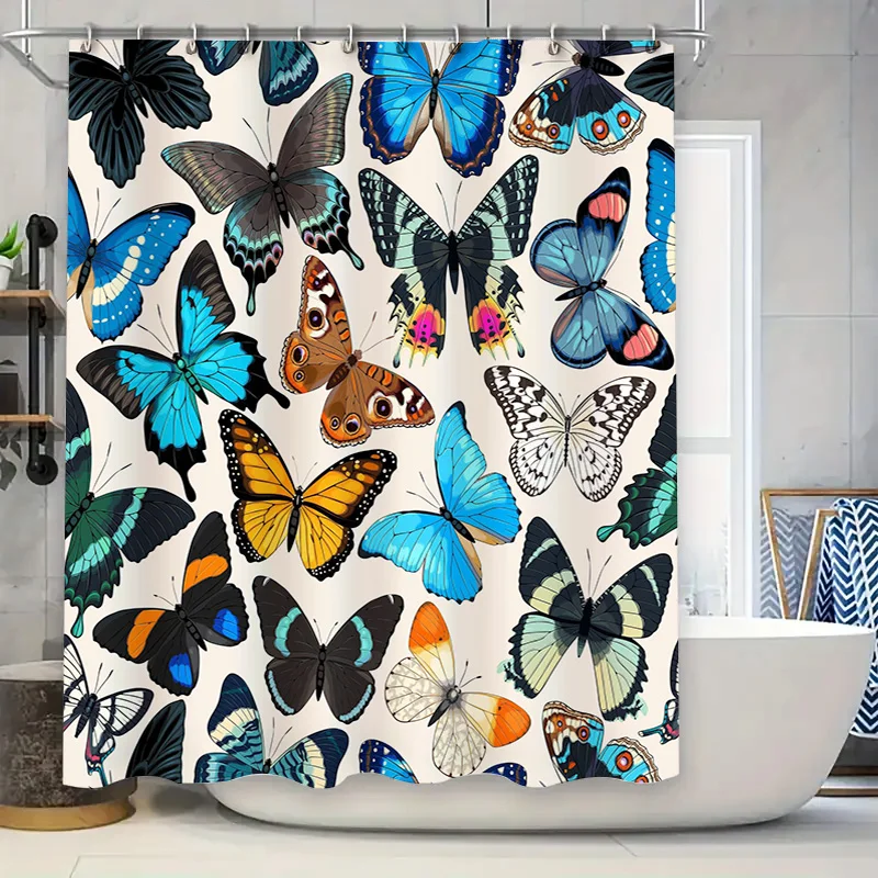 

Bathroom Decor Shower Curtain with Butterflies Pattern Waterproof Fabric Butterfly Bath Shower Curtain Blue Purple Yellow White
