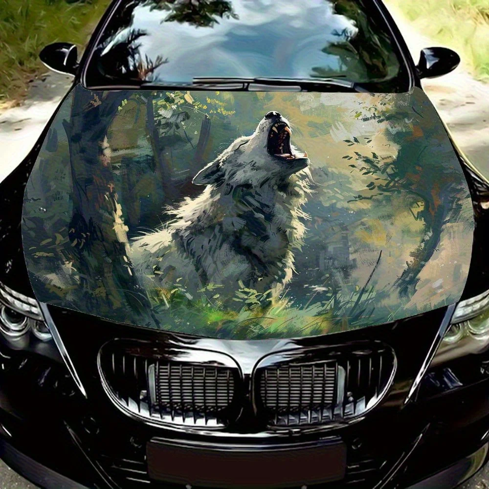 

Roar Timber Wolf Car Hood Sticker PVC Self Waterproof Stick, Striking Auto Exterior Accessories Decor Protect Gift for Car Lover