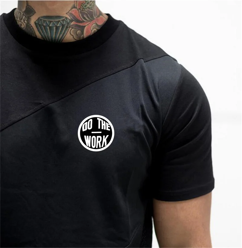Summer Breathable Cotton Shirt Gym Fitness Running Climbing Short Sleeves Sport T-shirt Men Trend Stitching Contrast Color Tops