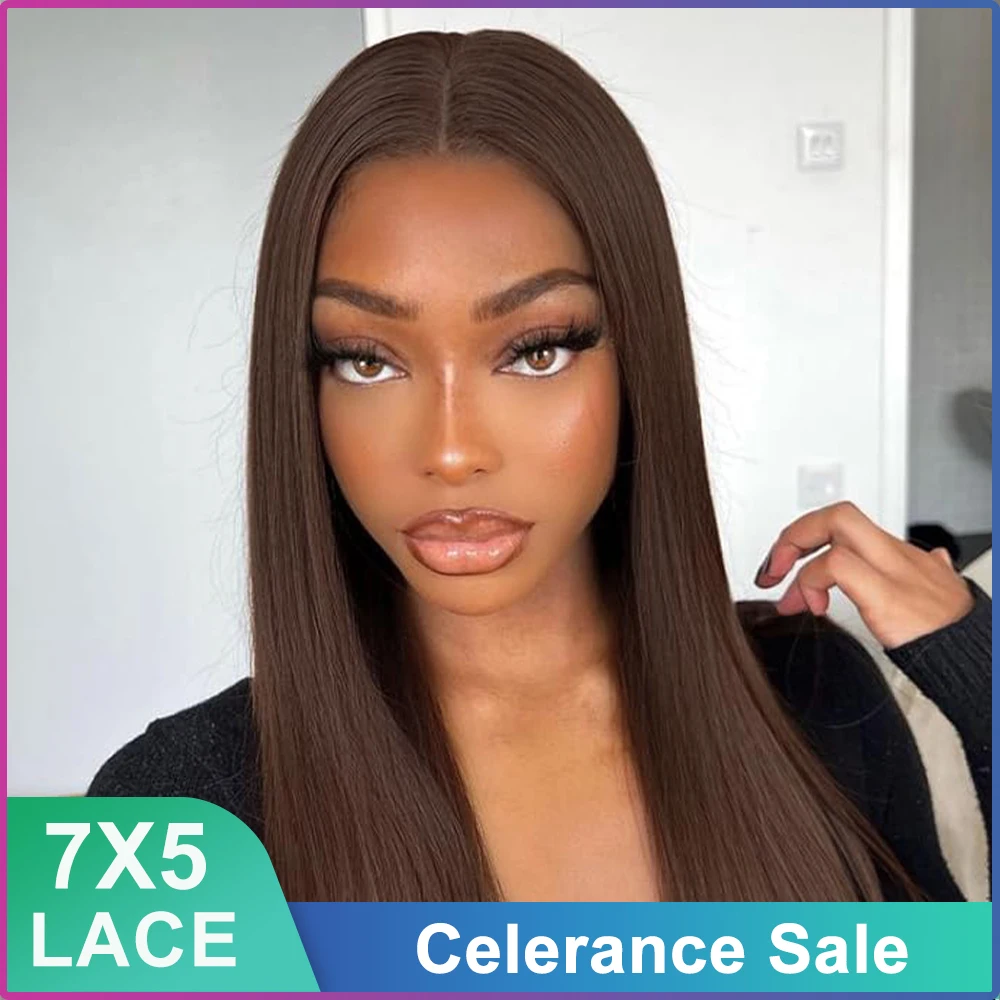 

40Inch Glueless Wigs Human Hair Ready To Wear 7x5 HD Lace Closure Glueless Wig with Bye Bye Knots Pre Plucked Brown Straight Wig