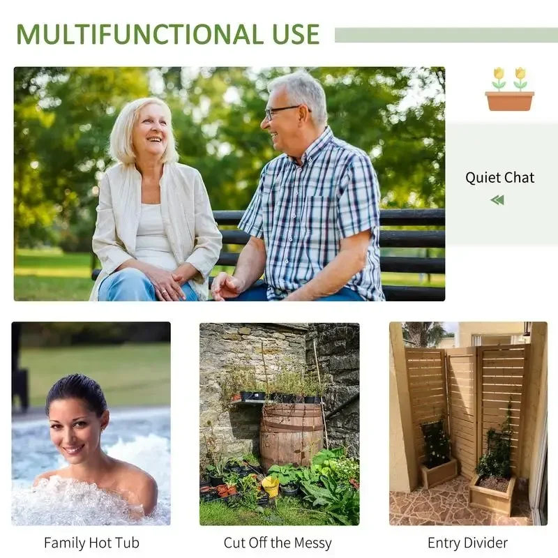 62.5" x 19" x 66" Wood Panel Trellis w/ 4 Planter Box Raised Bed for Garden Natural Wood - view 7