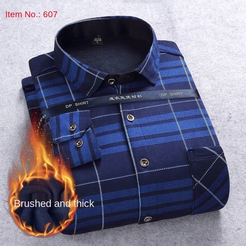 2021 Autumn Winter warm shirt size velvet thickening fashion print plaid shirt long sleeve men's brand shirt dress shirt