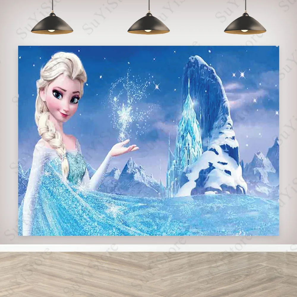 Frozen Elsa Anna Photography Backdrop Disney Princess Theme Girls Birthday Decoration Banner Photo Background Decor Props