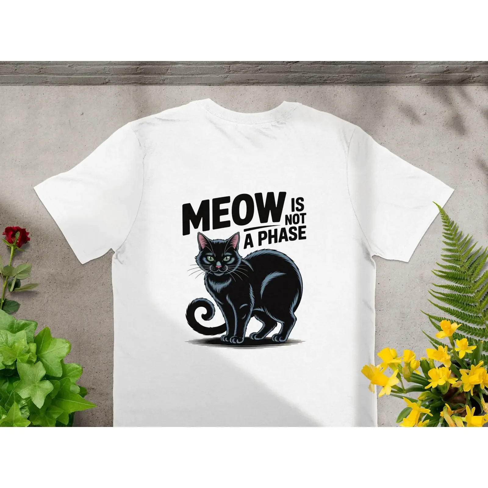 Meow Is Not A Phase T Shirt Funny Black Cat Lover vintage Washed Comfortable graphic Top For Everyday Wear Unisex homme