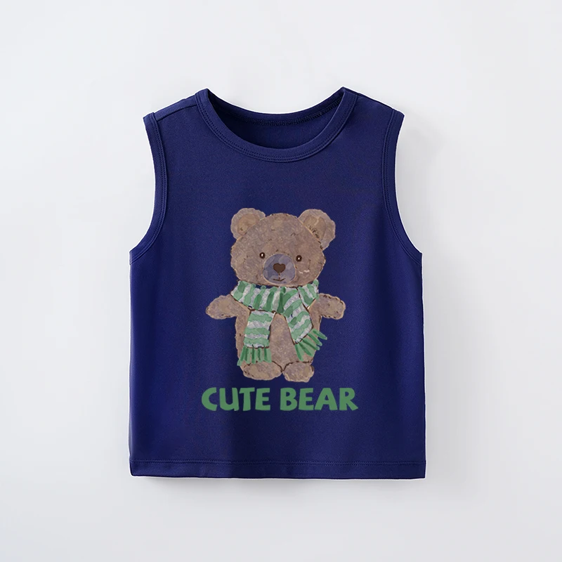 

Милый детский мультяшный шарф для новорожденных с маленьким медведем, голубая летняя футболка без рукавов для мальчиков и девочек, майка, топ для дошкольного возраста
