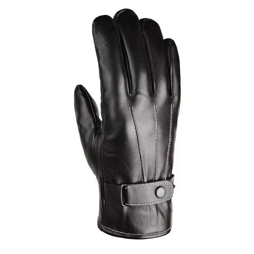 Thickened Plush Leather Gloves Men Touchscreen Gloves Motorcycle Wear Resistant Windproof Insulated Winter Gloves