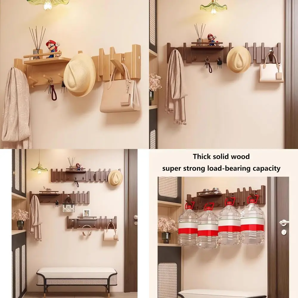 

Настенная вешалка из натурального дерева с 10 крючками, нетканая ткань, дизайн клавиш фортепиано, вешалка для одежды для домашнего декора