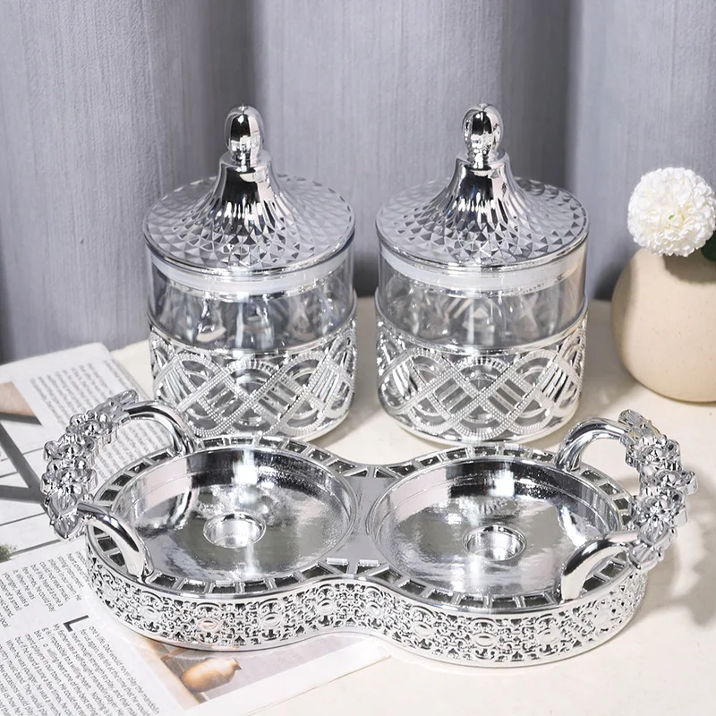 

ZML candy jar with lid engraved living room ornament storage high foot