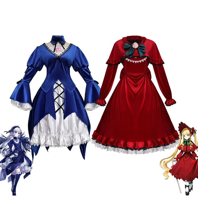 

Аниме Rozen Maiden Shinku Косплей Костюм Reiner Rubin женское красное синее платье принцесса Лолита униформа одежда на Хэллоуин