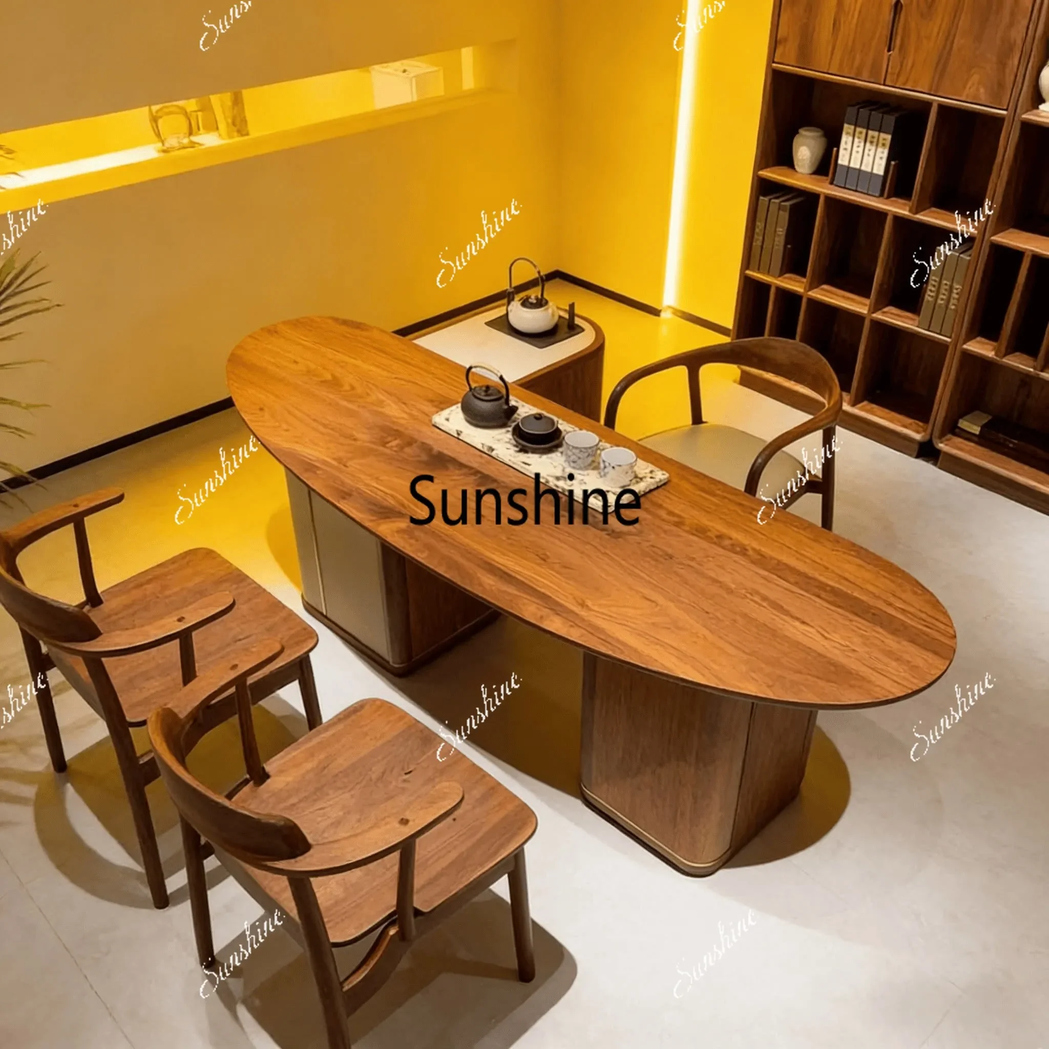 New Chinese style, rock slab Kung Fu tea kettle integrated, solid wood Zen, chair combinationY