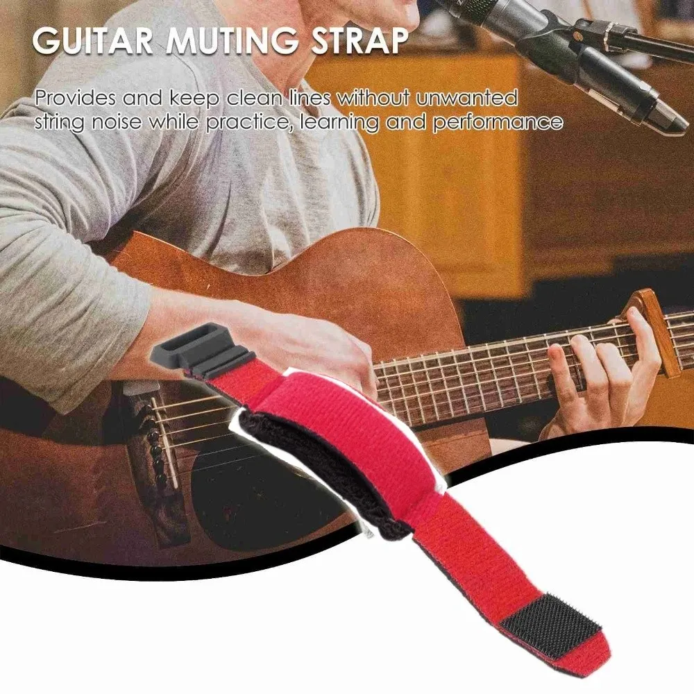 2pcs ​Red ​Guitar String Mute Strap Soft 18cm&19cm ​Bass Muter​ Adjustable force Hook and loop fasteners ​Noise Reducer​