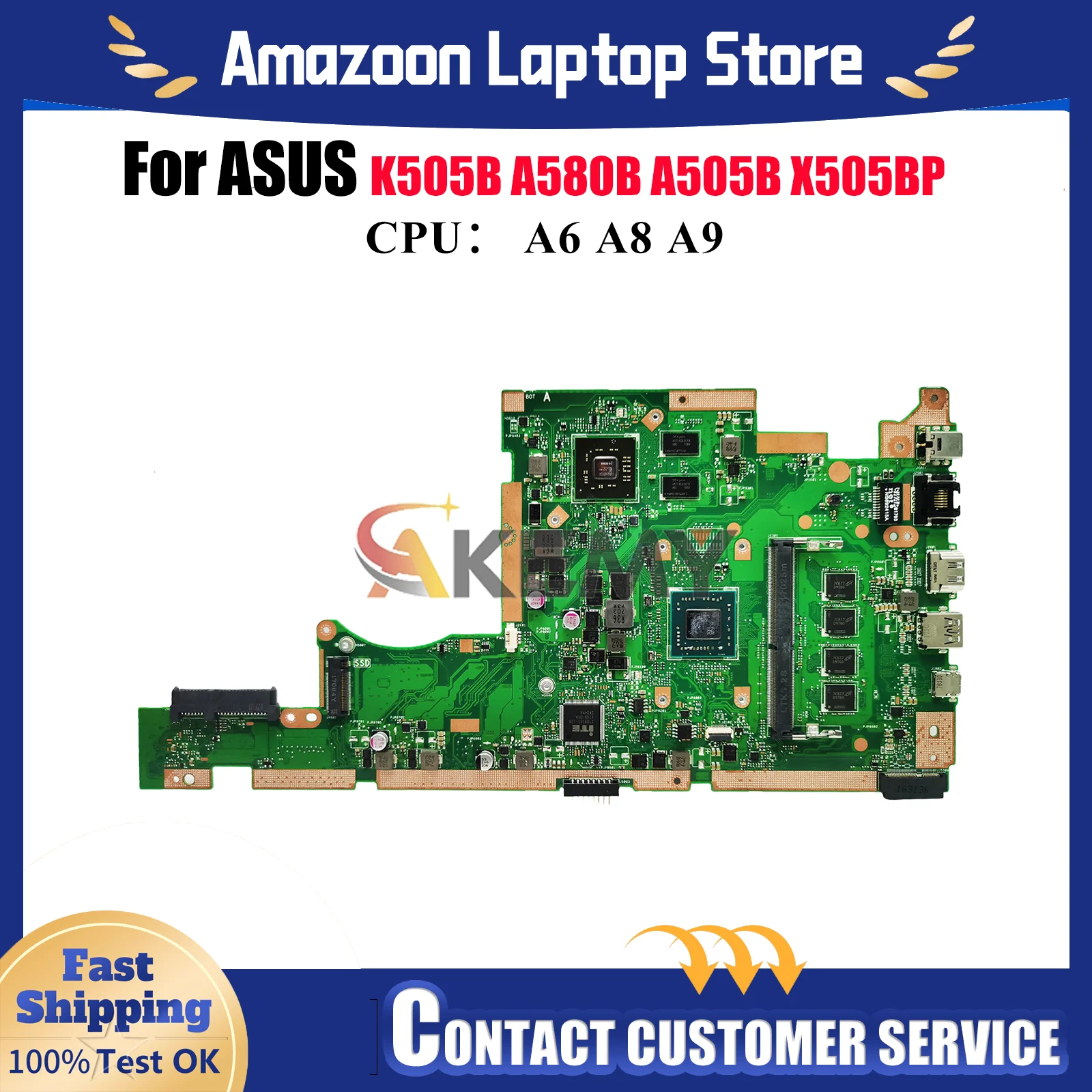 

X505BP Материнская плата для ноутбука ASUS VivoBook A505B K505B V505B A580B X505BP X505B Материнская плата с процессором A6 A8 A9 100% тесты OK stk