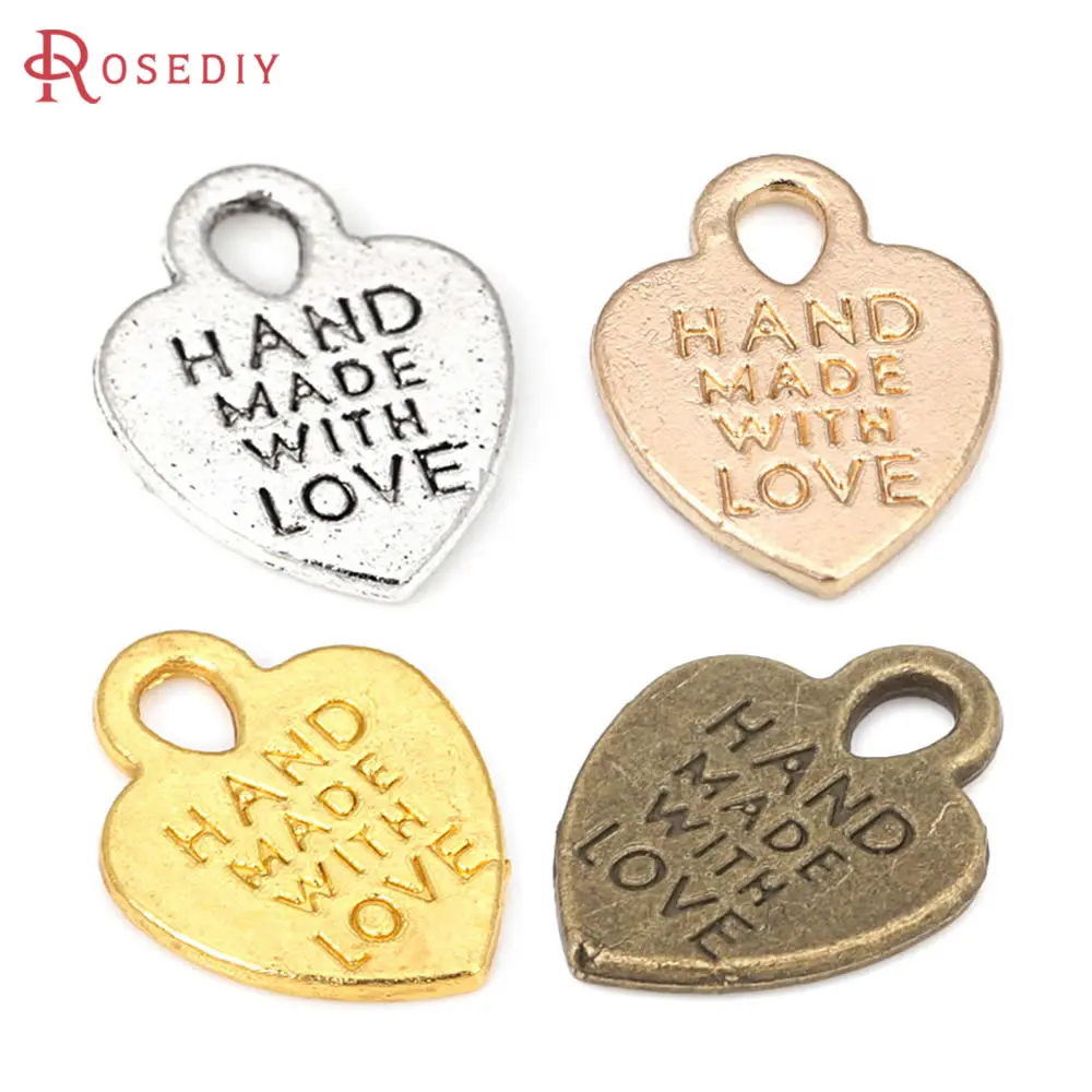 40 sztuk złoty kolor stop cynku ręcznie robione z miłością serce Charms wisiorki Diy materiały do wyrobu biżuterii naszyjnik kolczyki akcesoria