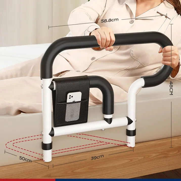 Bedside Handrail for Elderly with Storage Pocket,Anti-Slip Assist Armrest for Wake Up,Bedside Handrai with Anti-Slip Handle