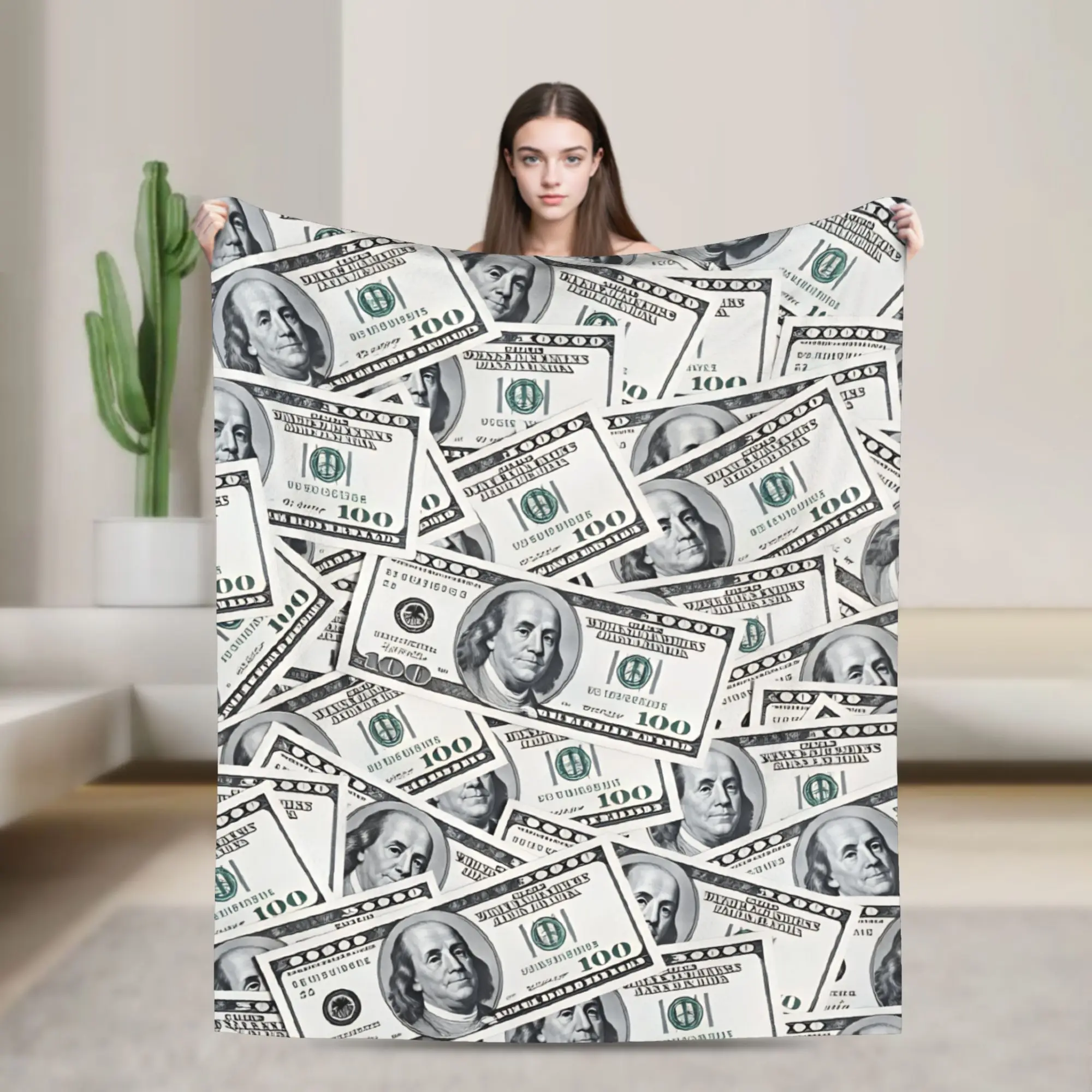 One Hundred Dollar Bills Blanket Winter  Cozy Bedding Throws For Kids Adults Chair Sofa Bed Flannel Bedspread Bed Cover